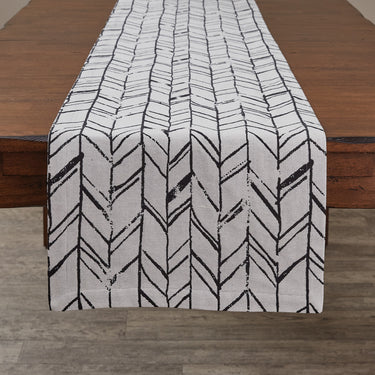 Distressed Herringbone Jacquard Table Runner - 72